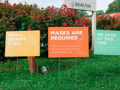 COVID signs at the Farmers Market branding graphic design illustration sign signs yard sign