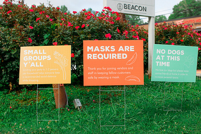 COVID signs at the Farmers Market branding graphic design illustration sign signs yard sign