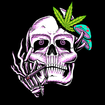 SKULL HIGH 420 animation artwork cannabis design forsale getting high graphic design high illustration ilustrat logo magic mushroom mushroom oldschool psychedelic skull trippy vintage