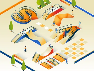 SKATE PARK erikdgmx illustration illustrator isometric isometrico isometry landscape lettering letters skate vector vectorart vectores