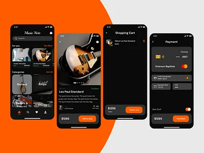 Music Marketplace App app app design cart checkout credit card design guitar ios marketplace minimal purchase shopping ui ux