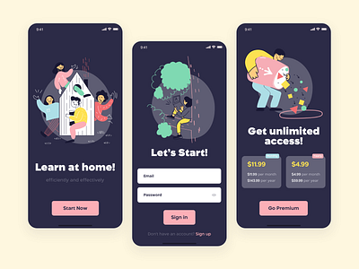 Designra - Mobile App For Design Courses (Dark Theme) app app design application branding clean color course dark design first firstshot flat graphic design illustration logo startup ui ux vector web