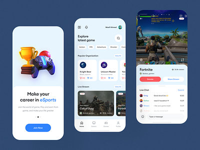 eSports 3d 3d design clean ui dashboard design esports games gaming ios ios app league legend minimal mobile mobile design stream streaming twitch ui design ux design