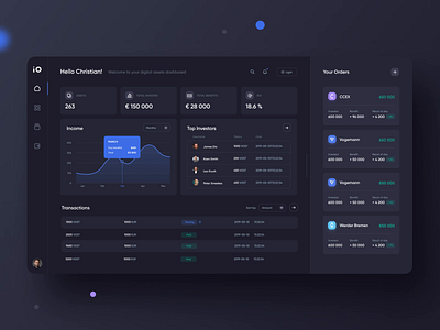 IVE.ONE blockchain blue chart crypto dark dashboard design finance fintech investment mode money platform saas tables theme tokenization ui ux white