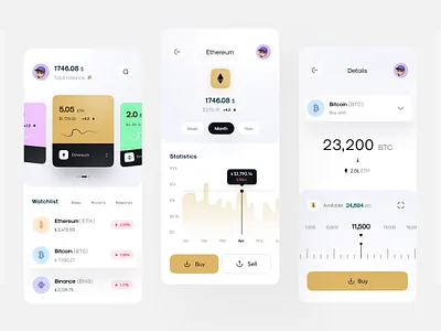 Crypto Wallet bitcoin blockchain colour crypto crypto exchange cryptocurrency difi e wallet eth finance app fintech graph interface minimal mobile ui trending ui ux visual wallet