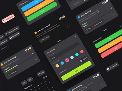 UI Components for Task Manager App action sheet animation app app design components dark design mobile app modals task task manager to do ui ui elements ux