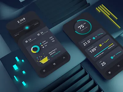 Health App 3d charts dark dark ui data visualization fitness graphs health illustration mobile product design ui