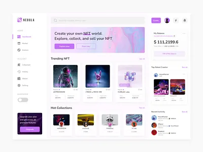 NFT Dashboard app bitcoin blockchain branding case study clean concept dark mode dashboard design ethereum landing landing page minimal nft ui uiux ux web web desain