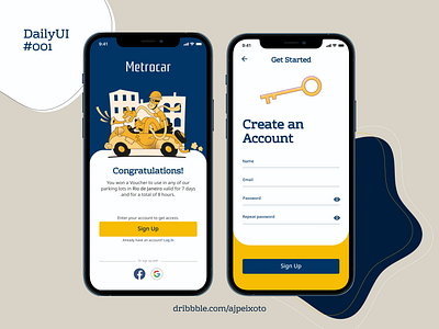 Daily UI #001 - Sign Up app blobs blue brazil challenge dailyui figma login parkinglot rio riodejaneiro signup ui ux yellow