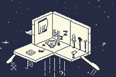 1 Bit Pixel Voyage 1bit blackandwhite design digitalart fiction illustration photoshop pixel space wacom
