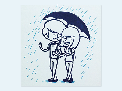 Couple Illustration boy boy and girl boyfriend couple design drawing girl girlfriend graphic design illustration ink inking love rain teen love umbrella young love