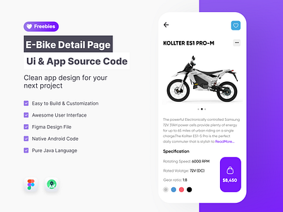 Clean UI Design For Android With Source Code Free android app design ebike free freebies graphic design mobile ui ux