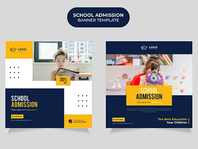School education admission social media post banner template advertisement back to school banner banner ads branding bundle college facebook banner illustration learn logo school admission school flyer template