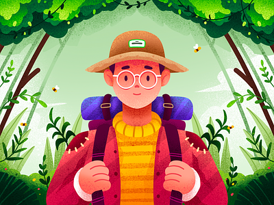 Walking in the forest Illustration adventure animation character design drawing flat illustration forest graphic design green illustration illustrations jungle man process procreate textured walking