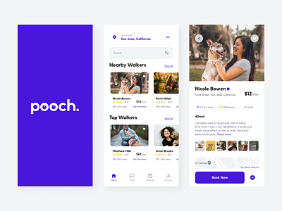 Dog Walking App - pooch. app casestudy course dog dog walking dribble minimal pooch product design ui ux walking