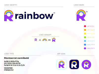 Rainbow logo design (R letter Mark) agency logo branding business logo colour logo custom logo design identity illustration j u m p e d o v e r s latter logo logo logo mark paint r letter logo r logo r mark rainbow rainbow logo t h e q u i c k b r o w n f o x ui