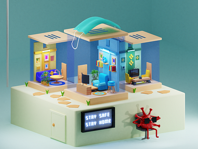 3d: Stay Safe Stay Home 3d art blender branding corona design digital illustration graphic design illustration logo minimal vector