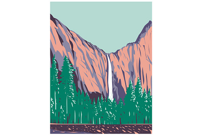 Bridalveil Fall in Yosemite National Park WPA Poster Art national monument