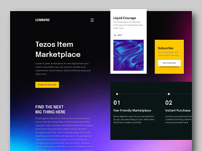 Crypto Item Marketplace blockchain crypto cryptocurrency gradient item landing page makers minimal nft nft marketplace tezos web design