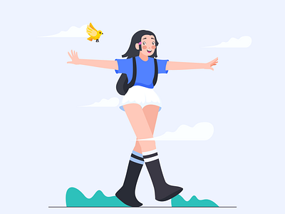 Happy Girl Going To School | Flat Illustration animation app design flat girl graphic design illustration school ui vector website