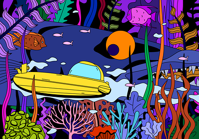yellow submarine illustration sea sea bottom submarine underwater vector
