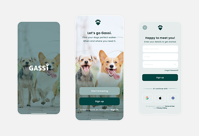 GASSi - The Dog Walking App app branding ui ux