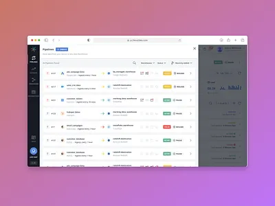 List of all data pipelines in a team creative dashbaord data integration data pipeline product saas web app