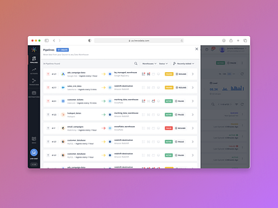 List of all data pipelines in a team creative dashbaord data integration data pipeline product saas web app