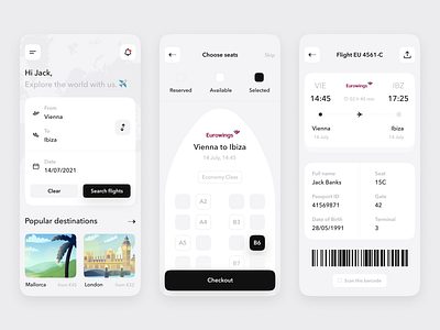 Flight Booking App UI app design choose a seat flight booking app ibiza mobile design plane productdesign ticket travel uxui uxuidesign