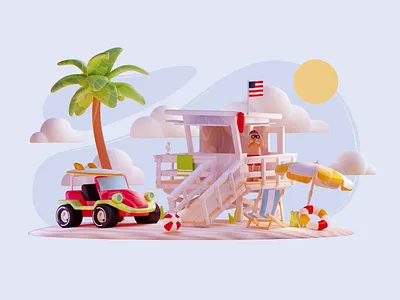 Summer Beach 3d 3danimation 3dart 3dmodeling animation blender3d illustration