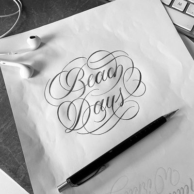 Beach Days flourishes lettering script sketch