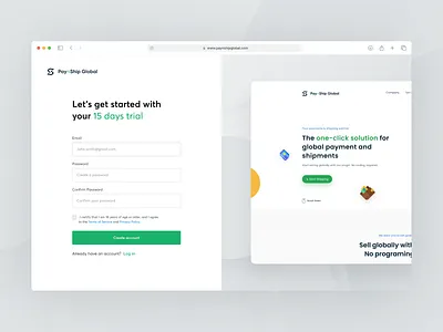 Sign up page — PaynShip Global b2b create account creative delivery interface login minimal payment shipping sign up signup ui uiux ux web web design