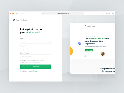 Sign up page — PaynShip Global b2b create account creative delivery interface login minimal payment shipping sign up signup ui uiux ux web web design
