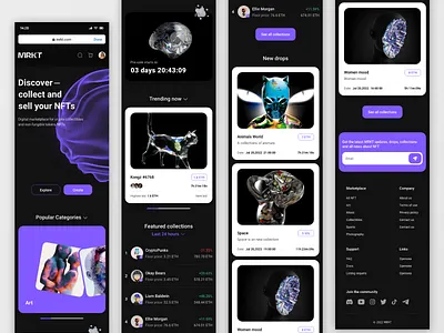 MRKT - Responsive NFT website crypto crypto art dark darkmode design digital art fnt design mobile design mobile responsive nft nft art nft market nft marketplace nft website responsive responsive website ui ui design uiux