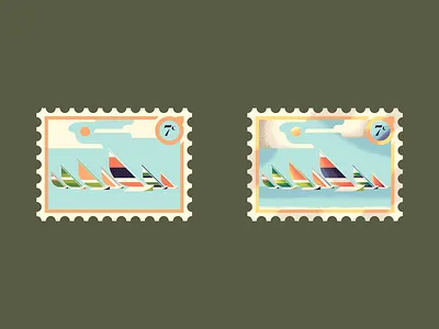 Seven Boats a'Sailin', before and after texture adobe boating boats illustration illustrator ocean photoshop postage sail sailboat sailboats sailing stamp texture