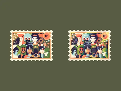 Eleven Mighty Women, before and after texture astronaut camera cochlear inplant diversity faces feminism human humans illustration illustrator parasol people postage stamp texture women
