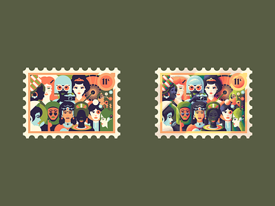 Eleven Mighty Women, before and after texture astronaut camera cochlear inplant diversity faces feminism human humans illustration illustrator parasol people postage stamp texture women