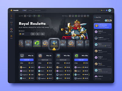 Wager: Royal roulette 2d bet bets betting cards casino dashboard gambling game illustration jackpot lottery middle ages mmo roulette rpg slots uiux web app web design