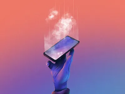 Uploading to the cloud artwork gradient hand illustration ipad phone poster procreate