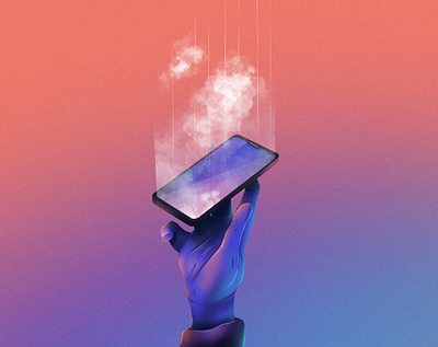 Uploading to the cloud artwork gradient hand illustration ipad phone poster procreate