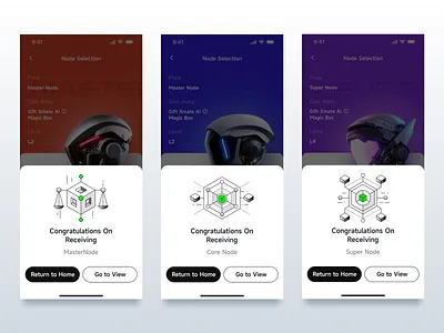 Node Purchase Prompt Popup blockchain blue button core node go to view icon illustration model popup primary node purple red return to home robot super node ui