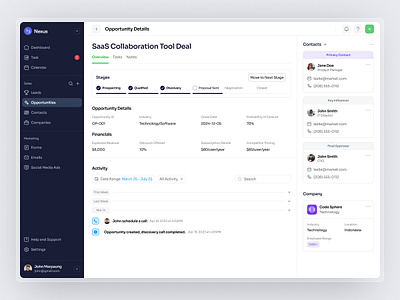 Nexus - Opportunity Details CRM Dashboard Webapp Saas crm crm dashboard dashboard design nexus saas design ui ui kit ux web builder webapp