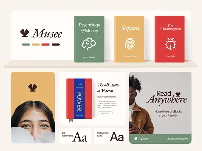 Musee - Library Book Online agency book branding business card company cover design ecommerce graphic design guideline illustration library logo online presentation shop ui