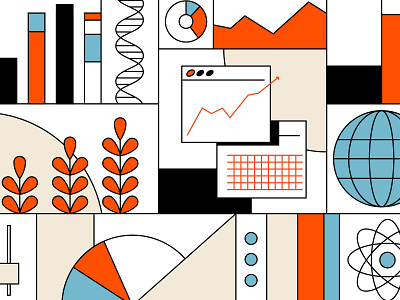 Investor Relations atomic branding flat globe graph growth illustration line art minimalist monoline nuclear startup tech vc venture capital