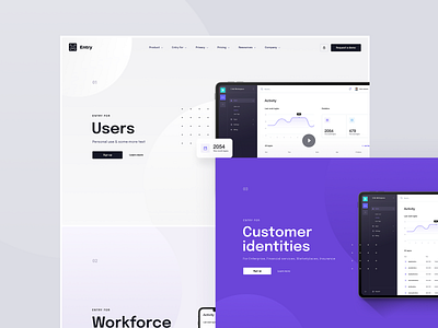 Entry app blue chart dashboard design desktop face ladning layout minimal page recognition saas security ui ux violet visux web white