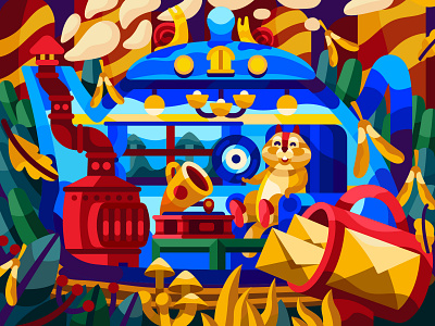 Warm house in a kettle blog illustration colorful flat house illustration kattle little house mouse house painting painting by numbers pbn vector