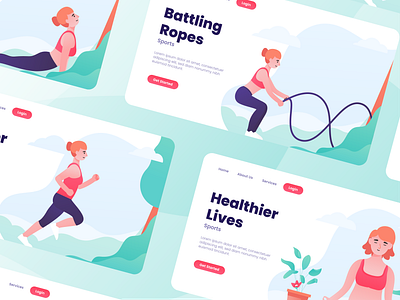 Woman Exercises - Hero States Design app design exercise fitness flat gym illustration ui uidesign vector web design website woman exercise