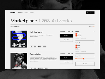 Market. NFT Art Marketplace app blockchain concept crypto cryptoart defi design interaction nft nftart product design ui ux web webdesign