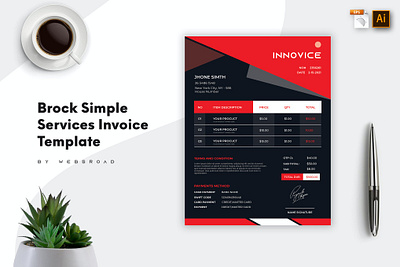 Brock Simple Services Invoice Template | Websroad accounting bill budget corporate creative design excel expense fashion finance invoice logo marketing money office pay payment template word