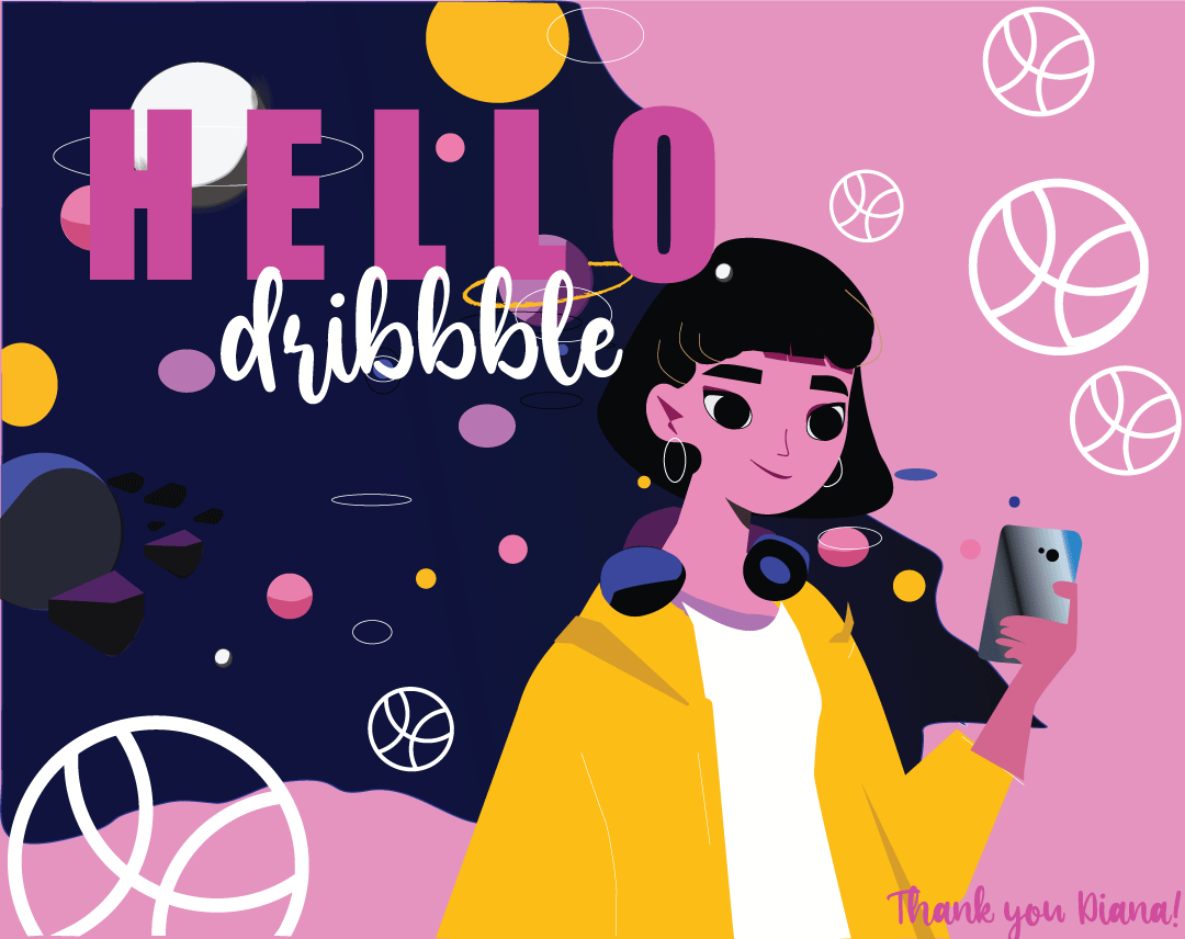 Hello Dribble. Thanks, Diana, for invitation! app branding graphic design icon illustration